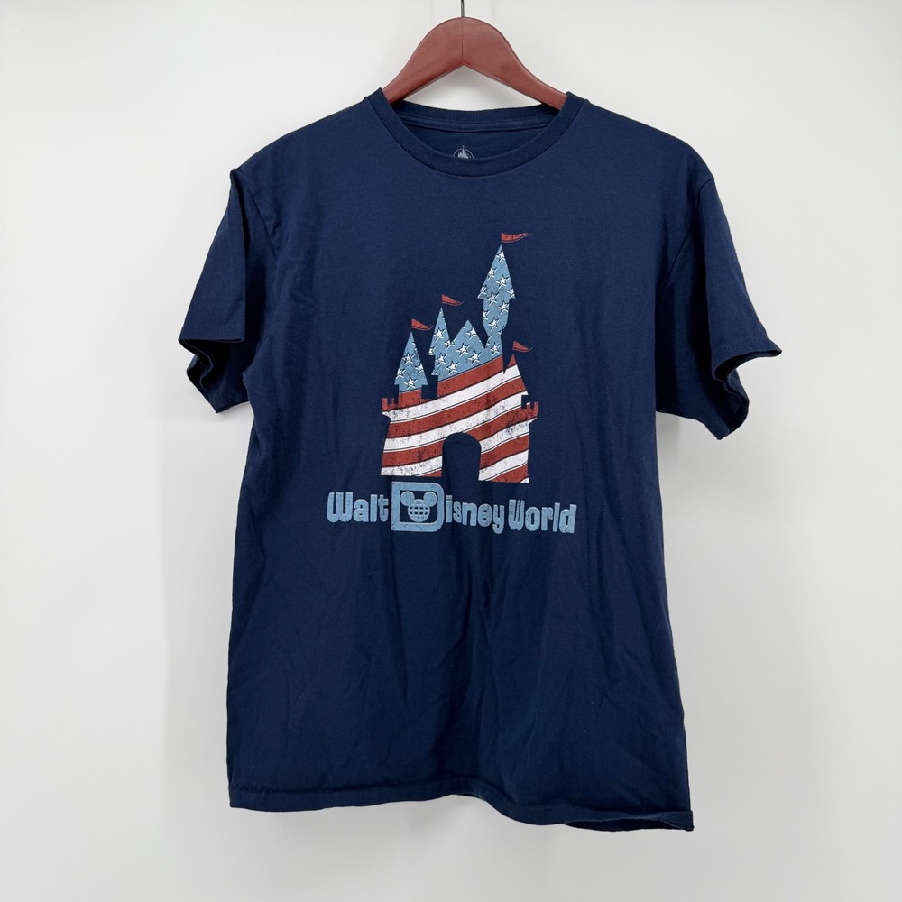 Disney Parks Walt Disney World Medium Patriotic American Flag Castle Tee Shirt